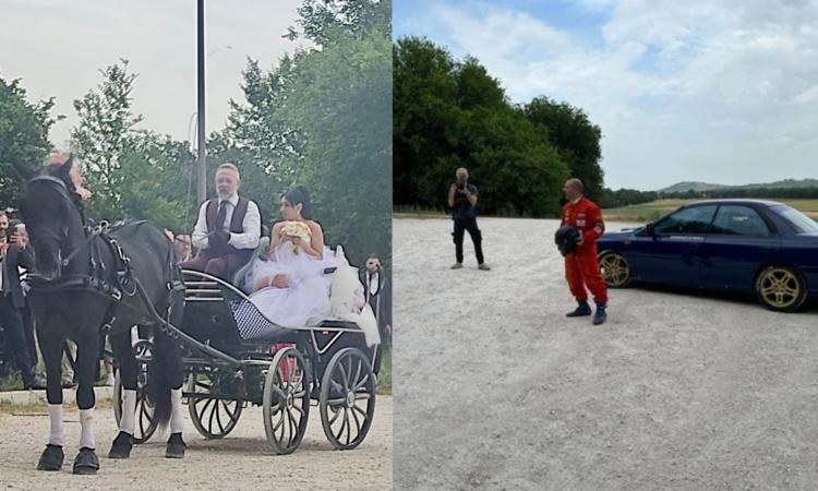La sposa in calesse, lo sposo in auto da rally: nozze speciali a Tolentino