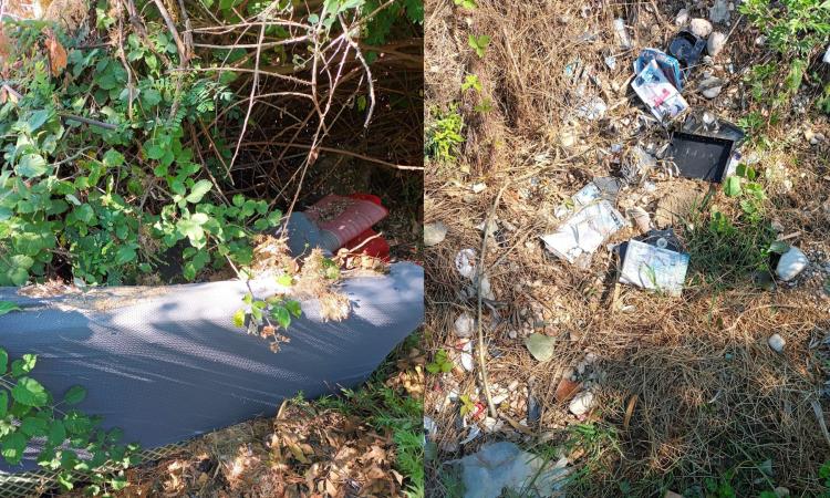 Corridonia, divano e videocassette vhs abbandonate lungo l'argine del Chienti: i cacciatori scovano i rifiuti
