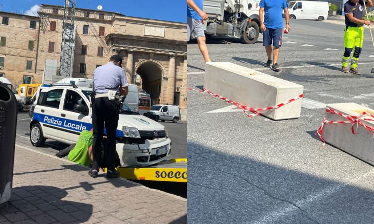 Macerata, l’occhio vigile della polizia locale…non vede le barriere stradali (FOTO)
