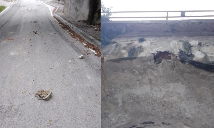 San Severino, cadono pezzi del cavalcavia: chiude al transito la "corta" per Serripola San Severino, cadono pezzi del cavalcavia: chiude al transito la "corta" per Serripola