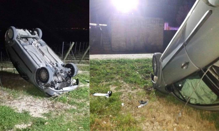 Macerata, auto esce di strada e si ribalta: due uomini al Pronto Soccorso