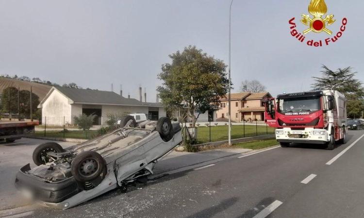 Pick-up si ribalta sulla carreggiata: conducente estratto dalle lamiere dai vigili del fuoco Pick-up si ribalta sulla carreggiata: conducente estratto dalle lamiere dai vigili del fuoco