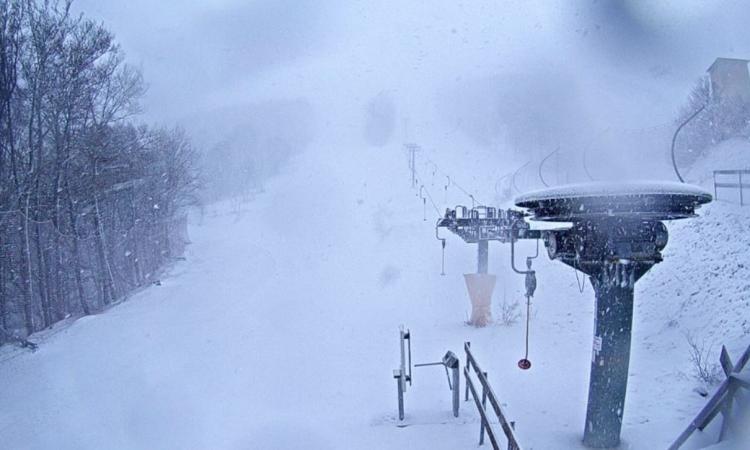 La neve riappare sull'Appennino marchigiano: a Frontignano 15 centimetri di coltre bianca