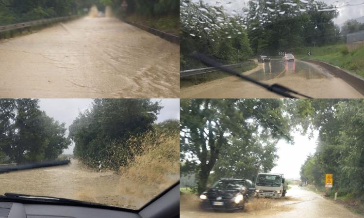 Violento temporale si abbatte sull'entroterra maceratese: strade allagate
