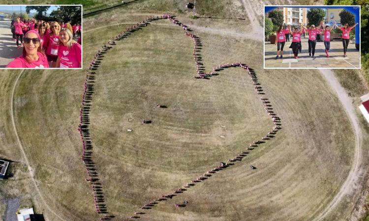 Il "cuore rosa" di Castelraimondo: la carica dei 300 a sostegno della ricerca sui tumori femminili