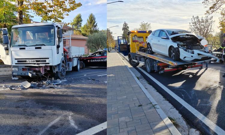 Colmurano, frontale tra auto e camion: un ferito all'ospedale