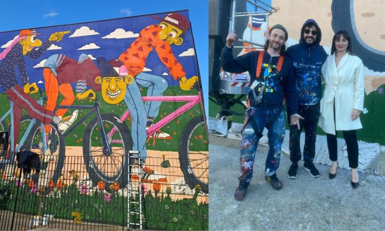 Civitanova, alla scuola "Don Bosco" un nuovo murale dedicato alla mobilità sostenibile