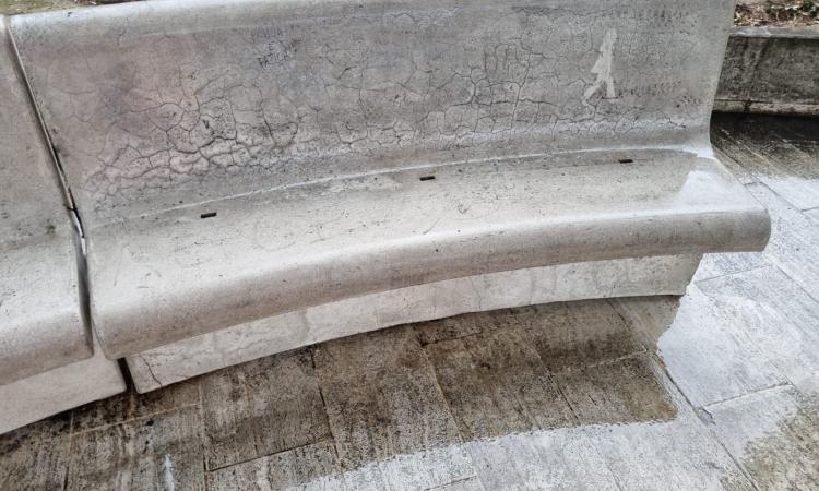 Macerata, "morte a Israele": ripulite le panchine imbrattate lungo viale Puccinotti Macerata, "morte a Israele": ripulite le panchine imbrattate lungo viale Puccinotti