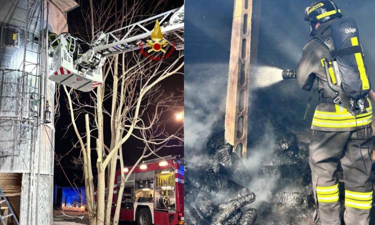 Monte San Giusto, in fiamme silo di una ditta calzaturiera: vigili del fuoco al lavoro per ore Monte San Giusto, in fiamme silo di una ditta calzaturiera: vigili del fuoco al lavoro per ore