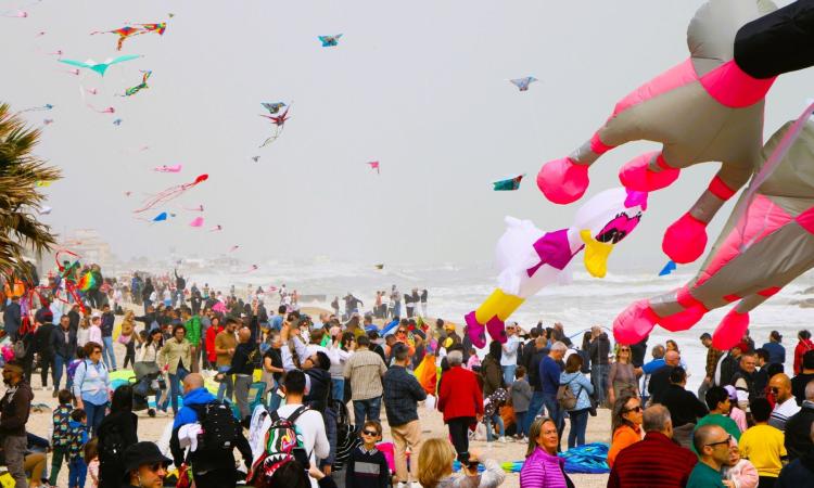 Porto Recanati, gli aquiloni colorano il cielo grigio di Pasquetta nella terza edizione di Aquiloniamo (FOTO)