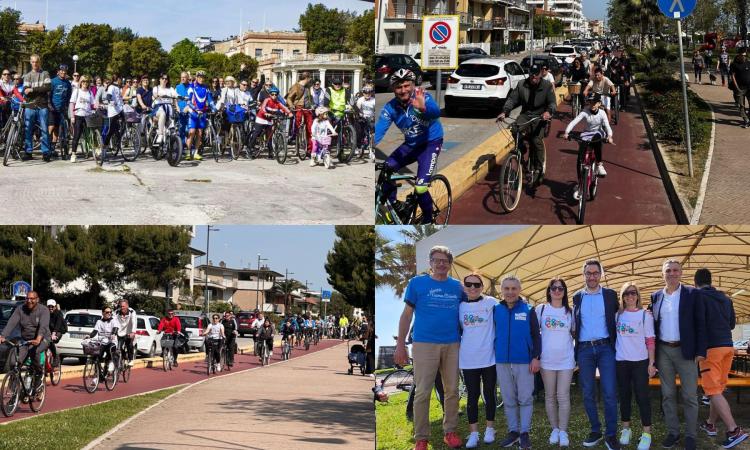 In bici da Civitanova a Porto Sant'Elpidio: carovana di oltre 100 persone e all'arrivo porchetta per tutti