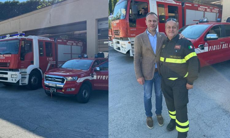 Un vita nei vigili del fuoco, il capo distaccamento Carlo Di Biagi va in pensione: il saluto di Camerino