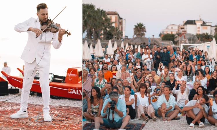 Civitanova, il violino di Valentino Alessandrini rende magica l'alba in spiaggia: centinaia le presenze (FOTO)