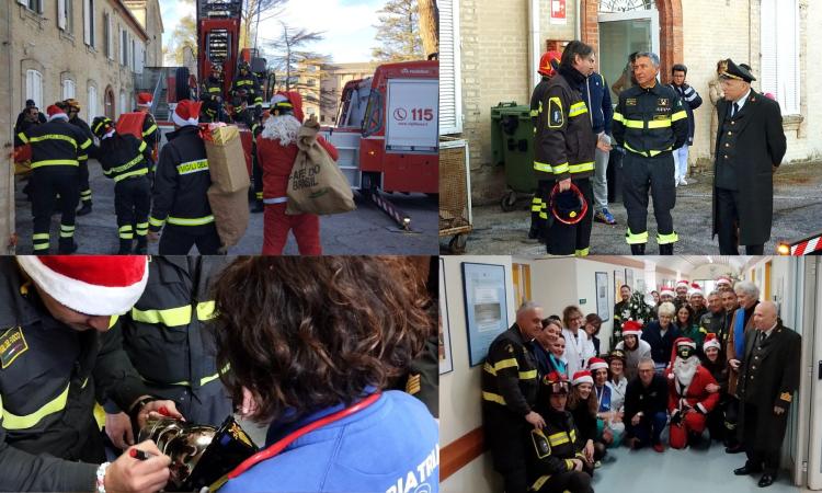 Macerata, Babbo Natale e vigili del fuoco donano sorrisi ai piccoli pazienti dell'ospedale (FOTO)