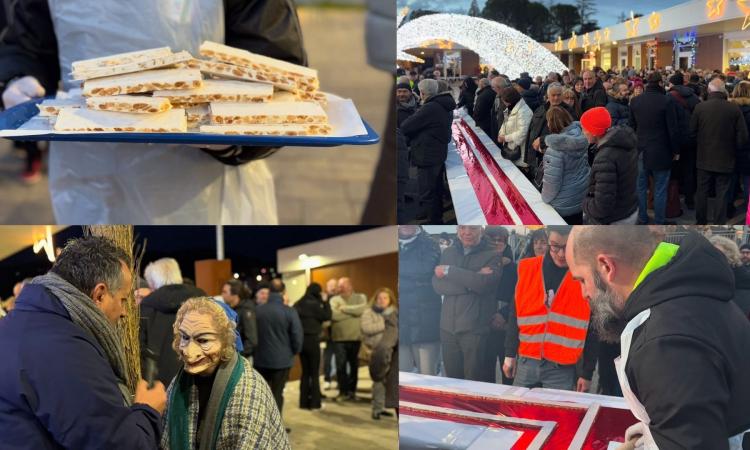 Camerino, oltre 205 metri per un torrone da record: la Befana arriva insieme ai Babbi Natale Camerino, oltre 205 metri per un torrone da record: la Befana arriva insieme ai Babbi Natale