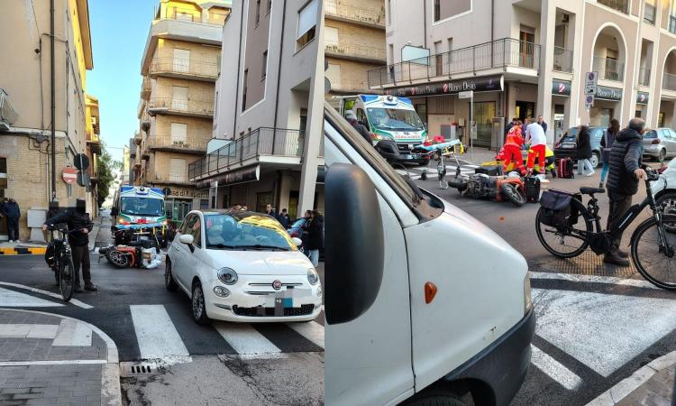 Civitanova, scontro all'incrocio tra un'auto e uno scooter: corriere finisce in ospedale (FOTO) Civitanova, scontro all'incrocio tra un'auto e uno scooter: corriere finisce in ospedale (FOTO)