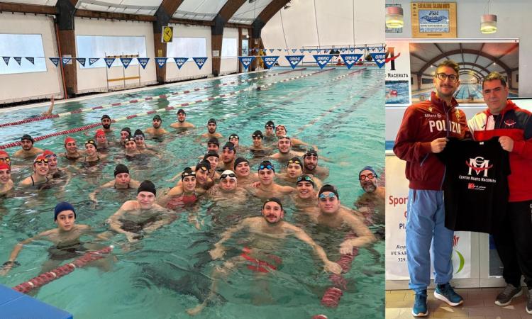 Centro Nuoto Macerata, quasi in cento per la nuotata d'aiuto al Parkinson: presente il campione del mondo Ruffini