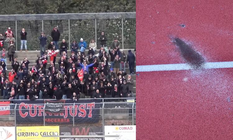 Fumogeno in campo ad Urbino danneggia la pista d'atletica: "E la Maceratese paga"