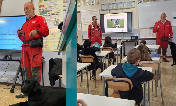 Un eroe a quattro zampe tra i banchi di scuola: la lezione speciale di Indro e della Croce Rossa Italiana