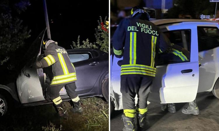 Tamponamento a catena e auto ribaltata fuori strada: doppio incidente nel sabato sera