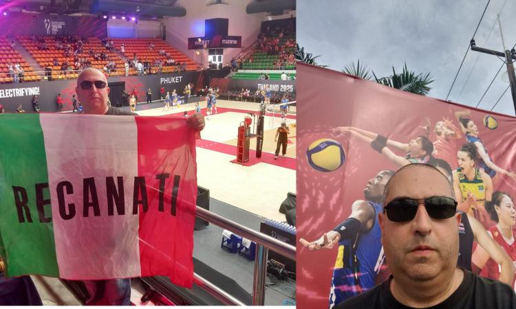 Recanati, il super tifoso "Mancio" ai Mondiali dell'Italvolley femminile in Thailandia