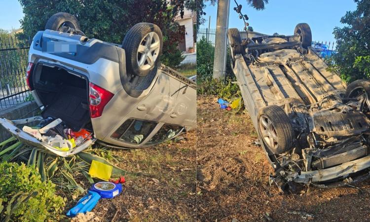 Incidente a Montecassiano, auto abbatte recinzione e si ribalta in un campo: donna trasportata all'ospedale