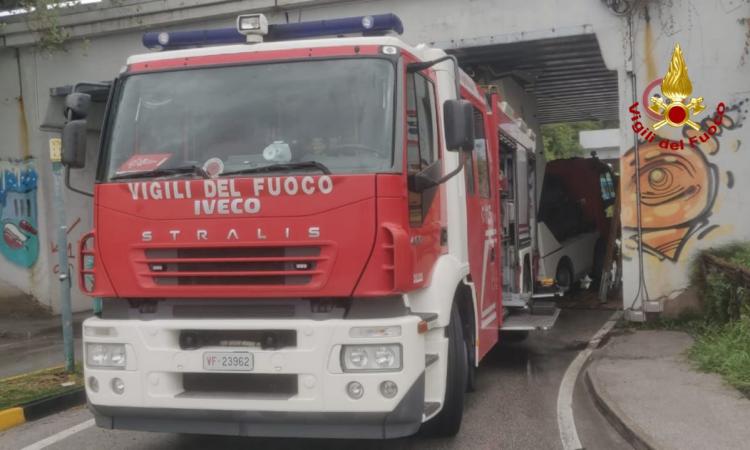 Porto Recanati, spazzatrice rimane incastrata sotto il cavalcavia: strada chiusa per due ore Porto Recanati, spazzatrice rimane incastrata sotto il cavalcavia: strada chiusa per due ore