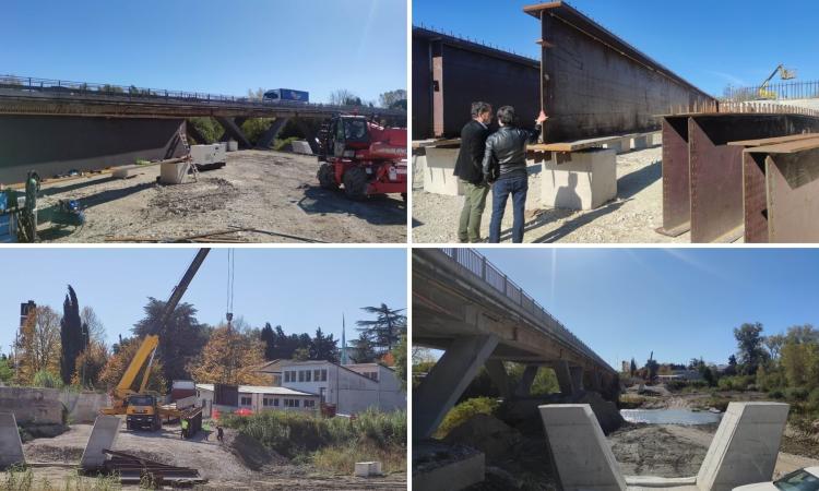 Macerata, nuovo ponte di Piediripa: iniziato l'assemblamento delle travi Macerata, nuovo ponte di Piediripa: iniziato l'assemblamento delle travi
