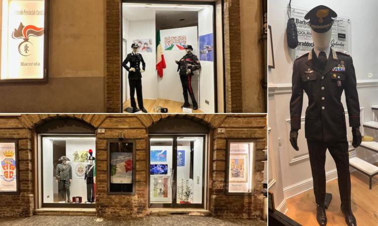 Una vetrina torna in luce grazie alle divise storiche dei carabinieri: Macerata celebra il 4 novembre