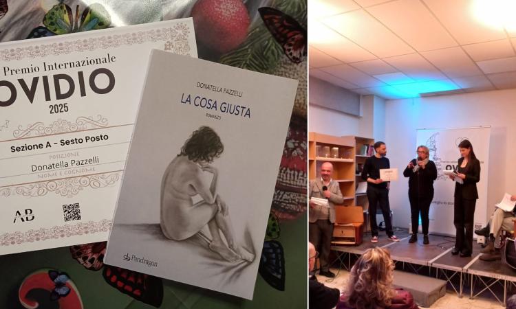 Camerino, Donatella Pazzelli conquista il 6° posto al Premio Letterario Internazionale Ovidio con "La cosa giusta" Camerino, Donatella Pazzelli conquista il 6° posto al Premio Letterario Internazionale Ovidio con "La cosa giusta"