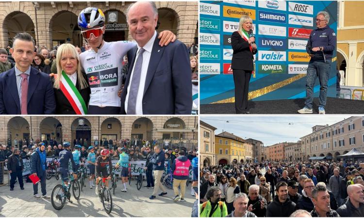 Piazza del Popolo palcoscenico mondiale: la “tappa regina” della Tirreno-Adriatico accende San Severino