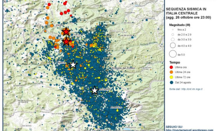 Terremoto, 60 scosse fra le 19.10 e le 23 di mercoledì
