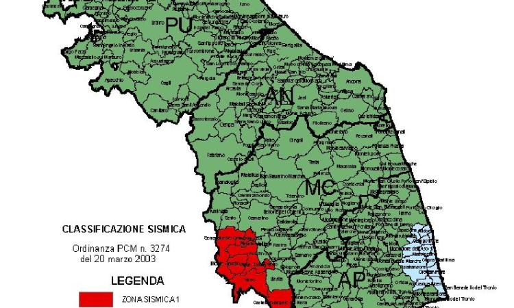 Terremoto, la mappa completa della classificazione sismica dei Comuni marchigiani